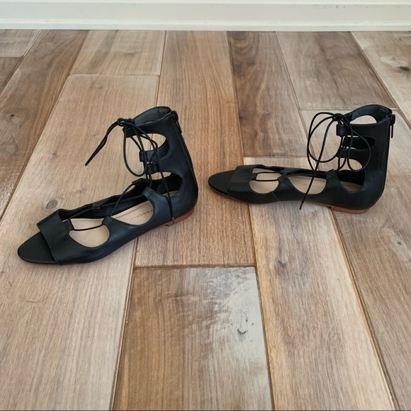 Loeffler Randall Dani Black Lace Up Flat Sandals - Picture 7 of 12